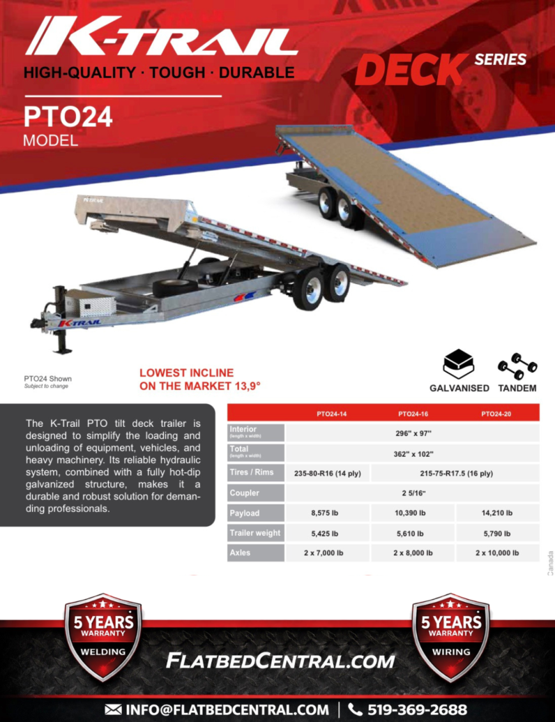 
								2027 K-Trail 102”x24ft Deckover Tilt Trailer 20,000lbs full									
