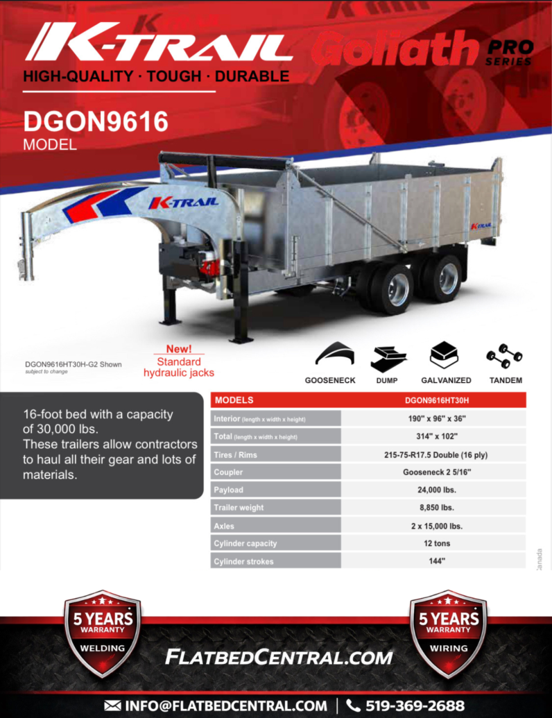 
								2027 K-Trail 8x16ft Gooseneck Dump Trailer 32,500lbs full									